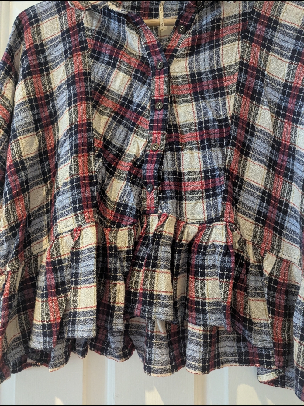 Free People Promise Anything Plaid Flannel Crop Ruffle Babydoll Shirt Top XS/S/M - Picture 7 of 13